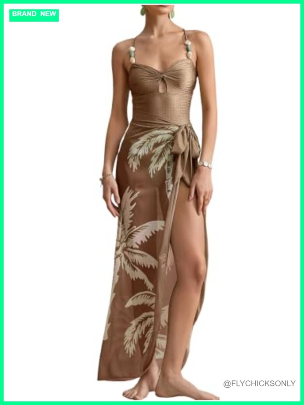 Women One Piece Swimsuit with Mesh Sarong Wrap Skirt Cutout Bathing Suit